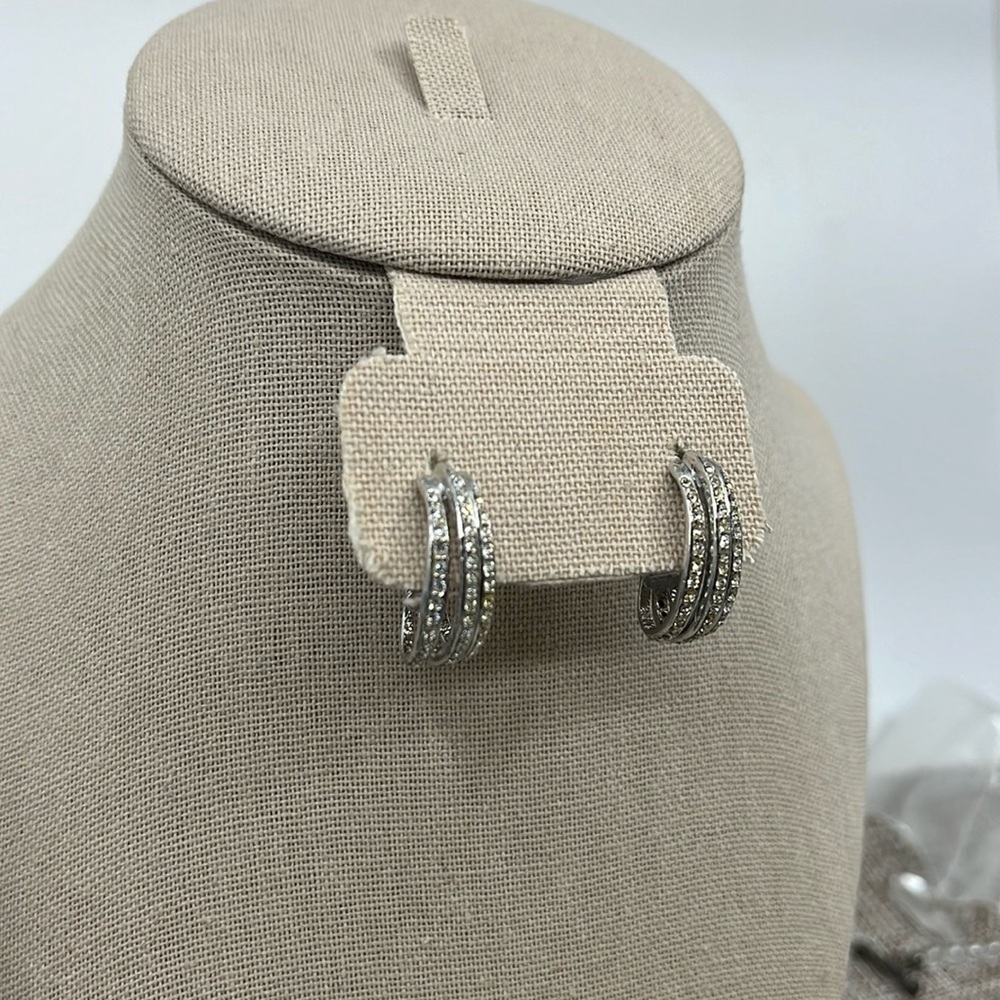 ✨ 925 Sterling Silver Double Row CZ Hoop Earrings - 5.1g